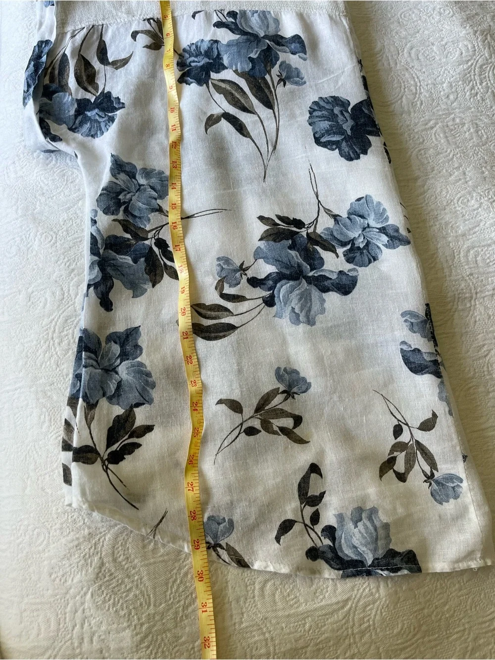 Lungo L’Ajno Linen Tunic Top 3X Blue Floral White Resort Beach Cover Up - Picture 9 of 9